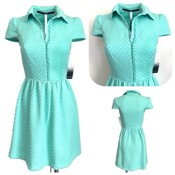 NWT Kenzie Minty Textured Dot Cup Sleeves Dress S $99 - Picture 1 of 14